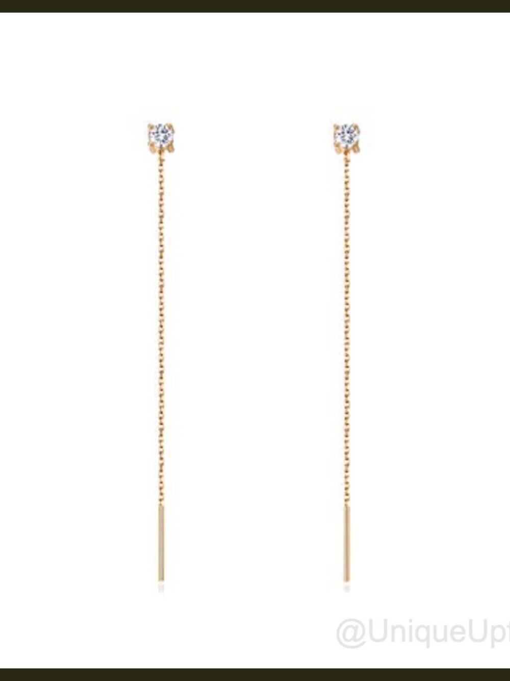 925 Sterling Silver 14k Gold Plated Cubic Zirconia Threader Earrings Pull
